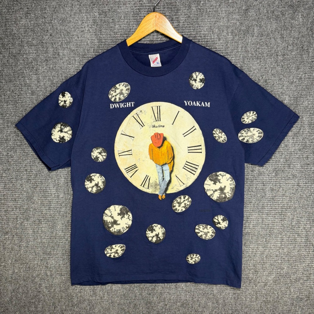 Vintage 1993 Dwight Yoakam This Time All Over Print Shirt Navy Jerzees XL USA